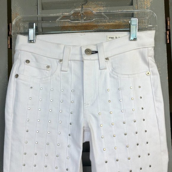 Rag & Bone Studded Skinny Jeans White Sz 25 - Picture 3 of 15
